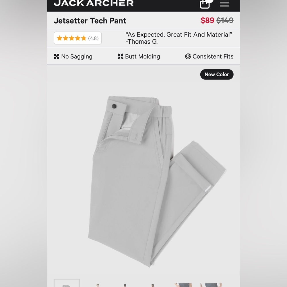 Jack Archer Jetsetter Tech Pants 35x30 - Ice Gray